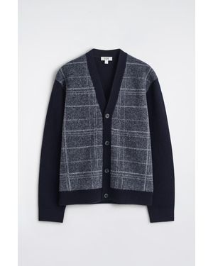 COS Checked Wool V-Neck Cardigan - Blue