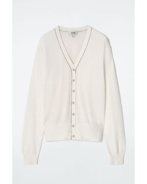 COS Merino Wool-Linen Blend V-Neck Cardigan - White