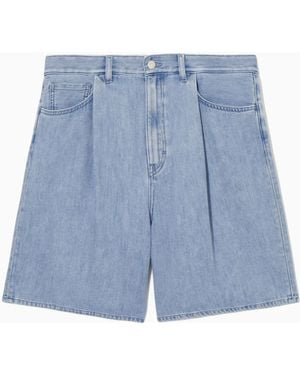 COS Pleated A-line Denim Shorts - Blue