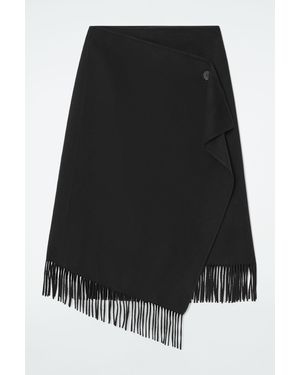 COS Fringed Wool Midi Wrap Skirt - Black