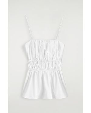 COS Gathered Cotton Peplum Top - White