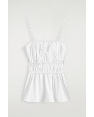 COS Gathered Cotton Peplum Top - White