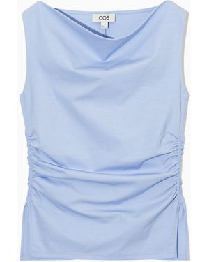 COS Cowl-neck Gathered Sleeveless Top - Blue