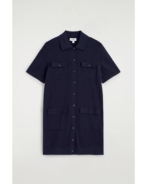COS Pocket-Detail Knitted Cotton Mini Dress - Blue