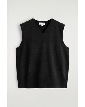 COS Merino Wool V-Neck Vest - Black