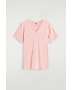 COS V-Neck Linen T-Shirt - Pink