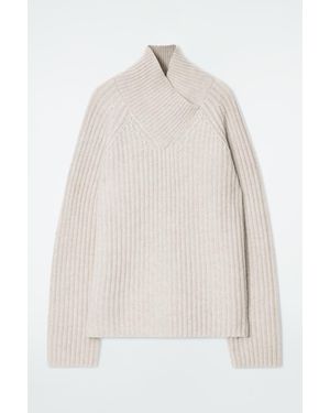 COS Wrap-collar Pure Cashmere Jumper - White