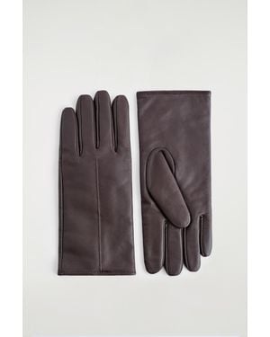 COS Cashmere-Lined Leather Gloves - Brown