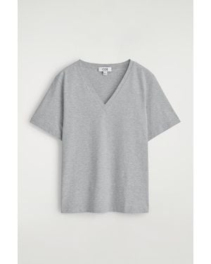 COS V-Neck Cotton T-Shirt - Grey