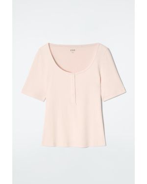 COS Ribbed Henley T-shirt - Pink