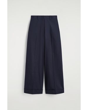 COS Cotton-Twill Wide-Leg Turn-Up Pants - Blue