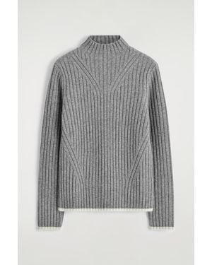 COS Ribbed Wool Funnel-Neck Sweater - Gray