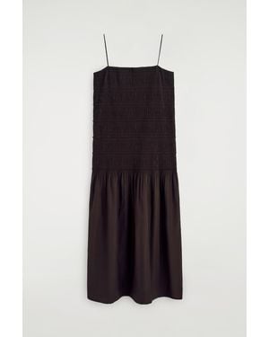 COS Ruched Dropped-Waist Poplin Midi Dress - Brown