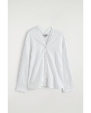 COS Button-Detail Linen V-Neck Shirt - Blue