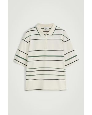 COS Striped Half-Zip Polo Shirt - Natural