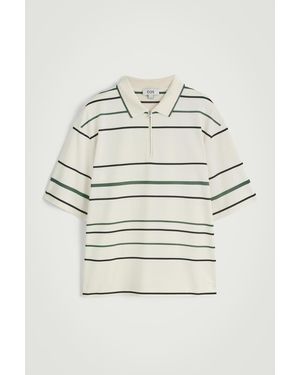COS Striped Half-Zip Polo Shirt - Natural