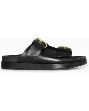 COS Chunky Buckled Leather Slides - Black