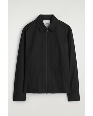 COS Cotton Zipped Overshirt - Black