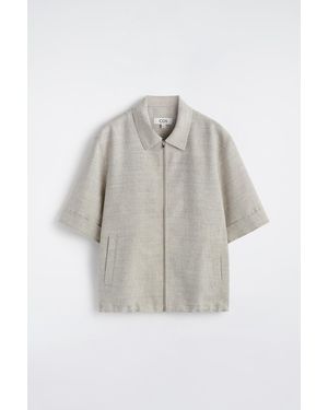 COS Linen-Wool Short-Sleeved Zip-Up Shirt - Grey