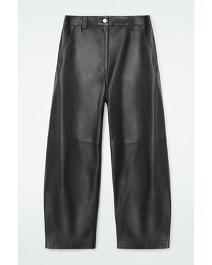 COS Leather Barrel-Leg Utility Trousers - Grey