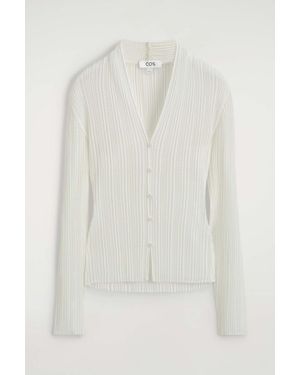 COS Pleated Jacquard Cardigan - White