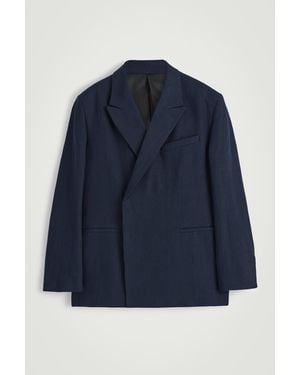 COS Relaxed Double-Breasted Linen Blazer - Blue