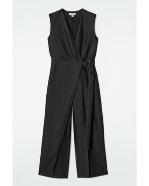 COS Wrap-Front Linen Jumpsuit - Black