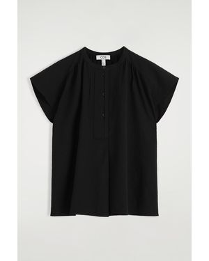COS Gathered Grandad-Collar Blouse - Black