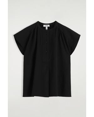 COS Gathered Grandad-Collar Blouse - Black