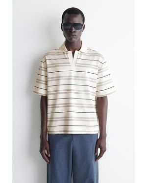 COS Gestreiftes Poloshirt Mit Offenem Kragen - Weiß