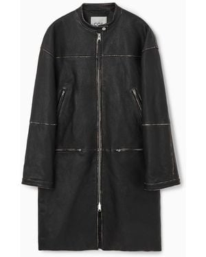 COS Leather Moto Coat - Black