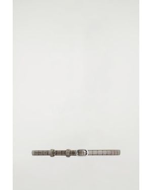 COS Slim Croc-Embossed Leather Belt - Brown