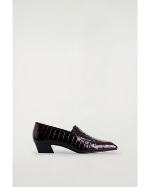 COS Croc-Effect Leather Heeled Loafers - White