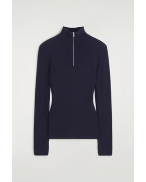 COS Seamless Merino Wool Zip-Up Top - Blue