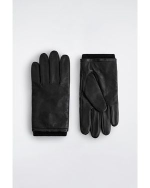 COS Topstitched Cashmere-Lined Leather Gloves - Black