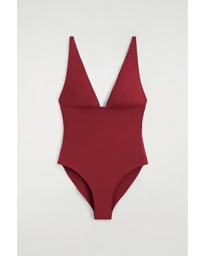 COS Bonded-Scuba V-Neck Swimsuit - Red