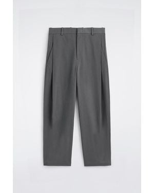 COS Pleated Cotton Relaxed-Fit Wide-Leg Trousers - Grey