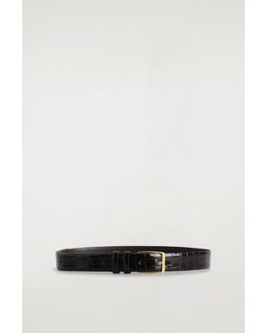 COS Croc-Effect Leather Belt - White
