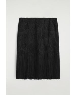 COS Embroidered Fringed Midi Skirt - Black