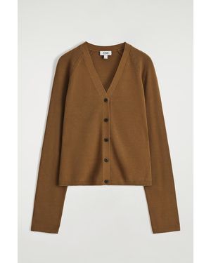 COS Knitted Cotton V-Neck Cardigan - Natural