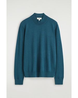 COS Slim Merino Wool Mock-Neck Sweater - Blue