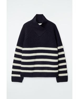 COS Wrap-Collar Merino Wool Jumper - Blue