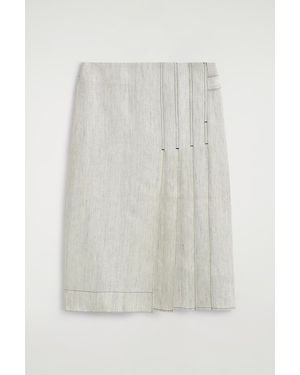 COS Belted Pleated Linen Midi Skirt - White