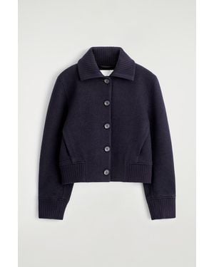 COS Ribbed-Collar Boiled Merino Wool Jacket - Blue