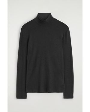 COS Slim Wool-Jersey Roll-Neck Top - Black