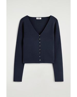 COS Minimal Knitted V-Neck Cardigan - Blue