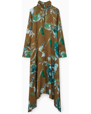 COS Asymmetric Printed Midi Dress - Green