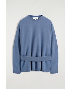 COS Belt-Detail Merino Wool Sweater - Blue