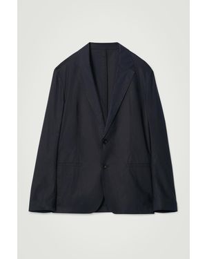 COS Relaxed Single-Breasted Cotton Blazer - Blue