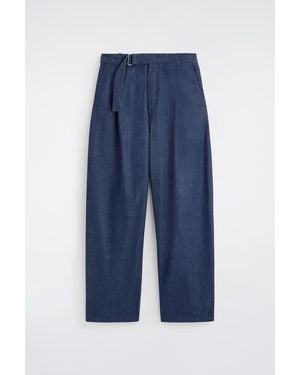 COS Belted Denim Relaxed-Fit Barrel-Leg Trousers - Blue